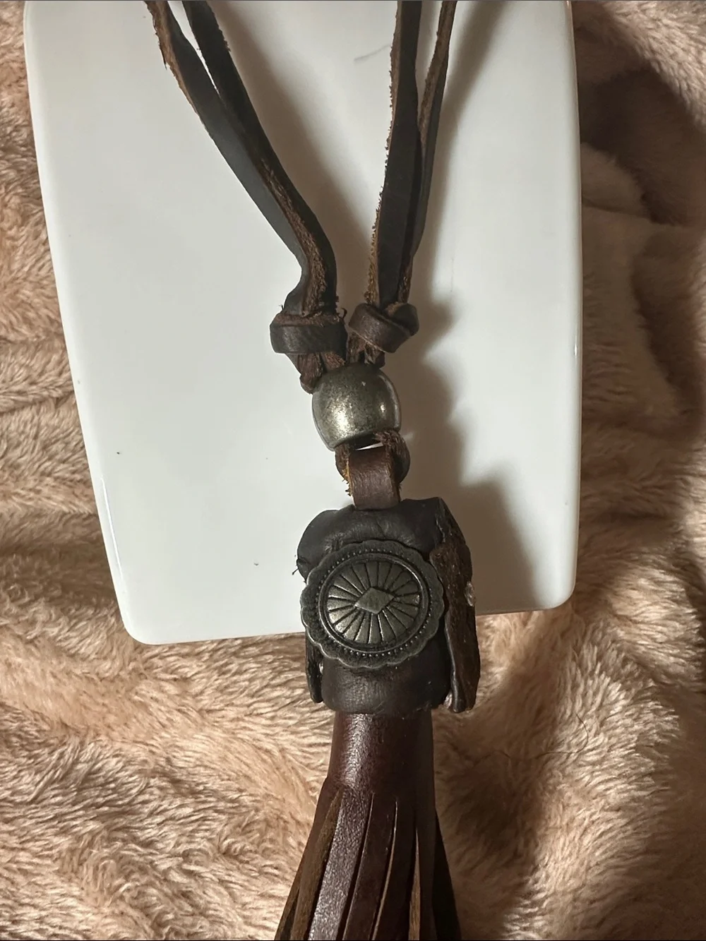 Men’s Brown Leather Tassel Necklace